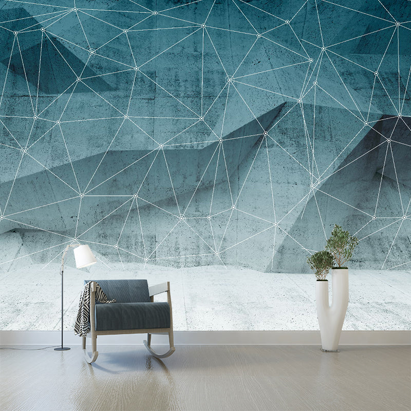 Modern Geometric Net Mural Decal Grey-Green Moisture Resistant Wall Covering for Home