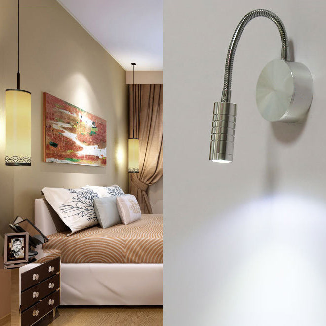 Chrome Cylinder Wall Mount Lamp Modern LED Metal Adjustable Wall Sconce with/without Switch in Warm/White Lighting