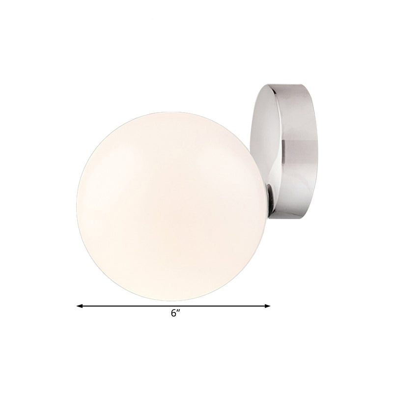 Round Ball Wall Light Sconce Modern Style Milk Glass 6"/8" W 1 Bulb Silver Finish Wall Mounted Lamp for Living Room