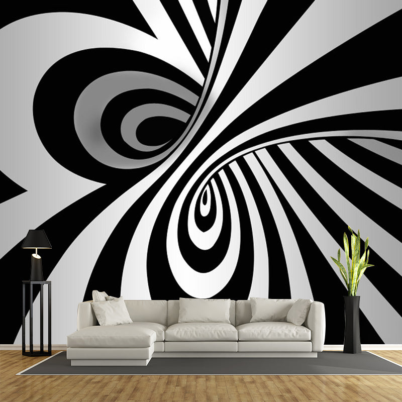 Modern Zebra Print Murals Wallpaper Black-White Spiral Wall Covering for Living Room