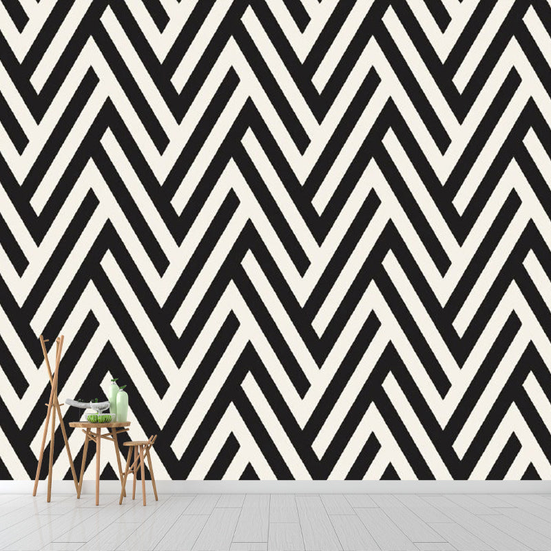 Minimalistic Geometric Wall Murals Black-Yellow Bedroom Wall Art, Made to Measure