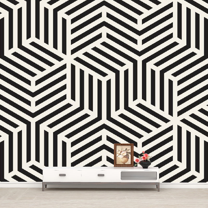 Minimalistic Geometric Wall Murals Black-Yellow Bedroom Wall Art, Made to Measure
