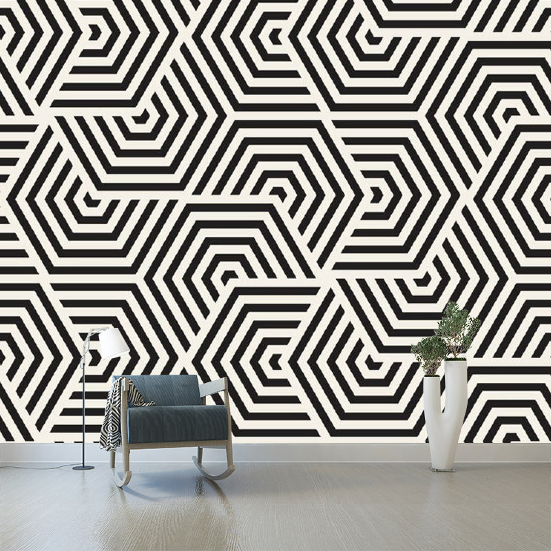 Minimalistic Geometric Wall Murals Black-Yellow Bedroom Wall Art, Made to Measure