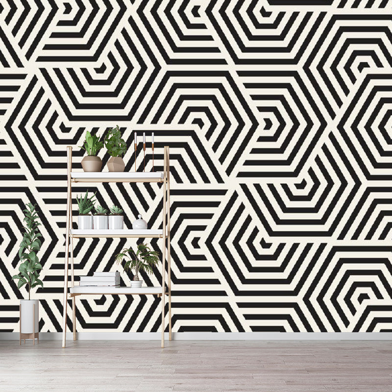 Minimalistic Geometric Wall Murals Black-Yellow Bedroom Wall Art, Made to Measure