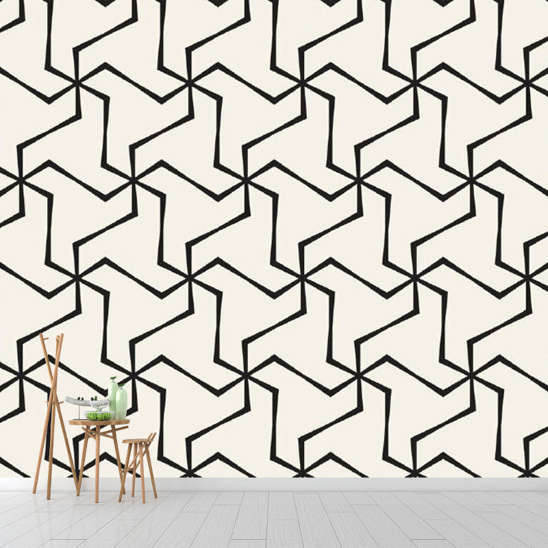 Seamless Windmill Wallpaper Mural Black and White Simplicity Wall Covering for Home