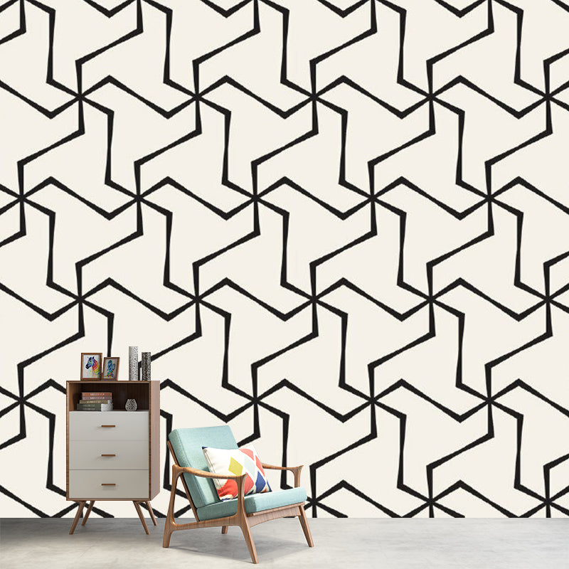 Seamless Windmill Wallpaper Mural Black and White Simplicity Wall Covering for Home