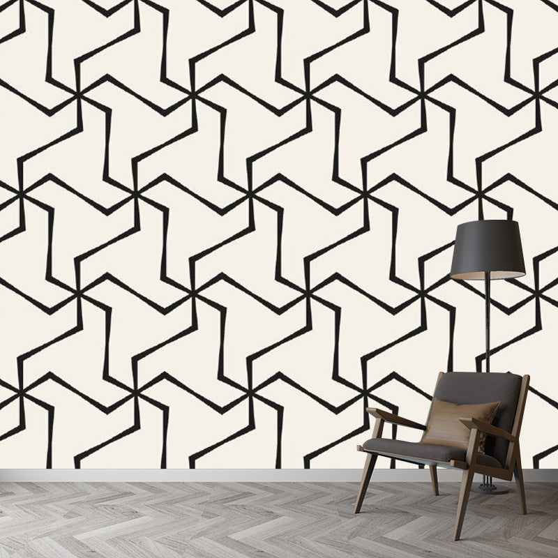 Seamless Windmill Wallpaper Mural Black and White Simplicity Wall Covering for Home