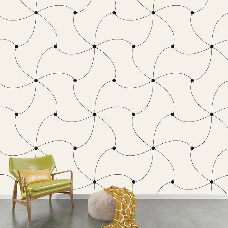 Full Size Net Mural Decal for Living Room Geometric Wall Decor in Black-White, Washable