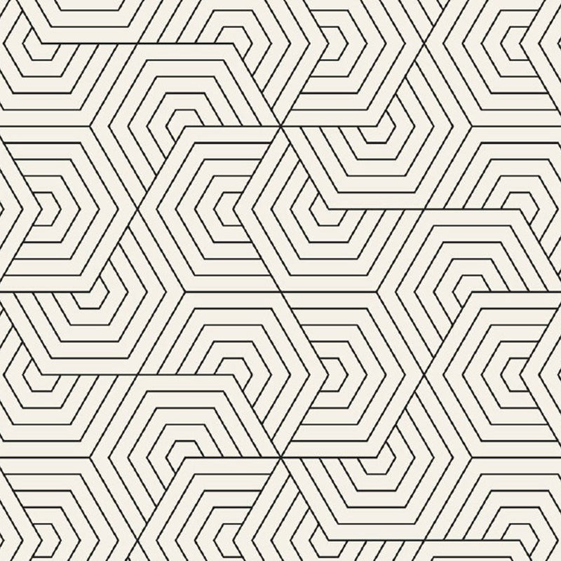 Non-Woven Waterproof Mural Modern Seamless Hexagonal Pattern Wall Art in Black-White