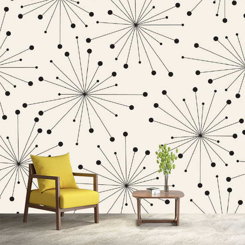 Black-White Minimalist Wall Murals Whole Dandelion Patterned Wall Decor for Living Room