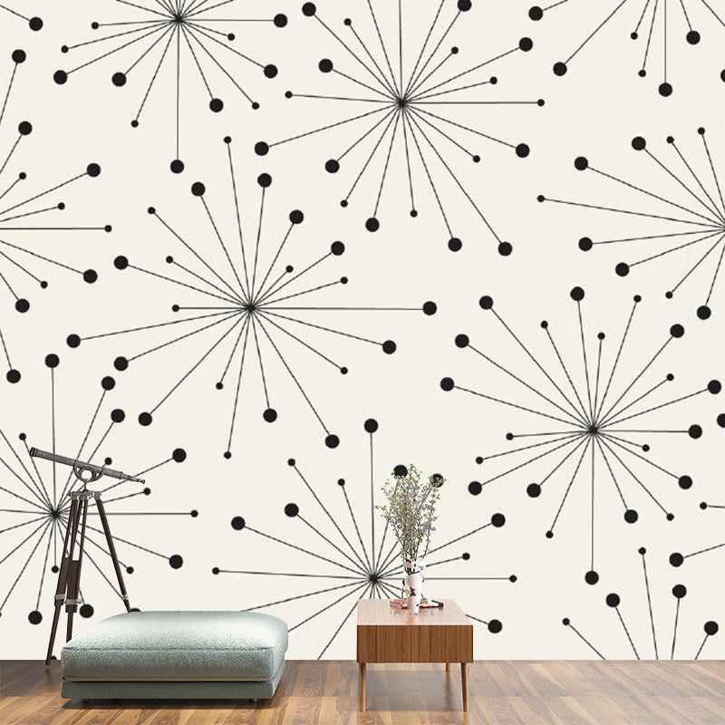 Black-White Minimalist Wall Murals Whole Dandelion Patterned Wall Decor for Living Room