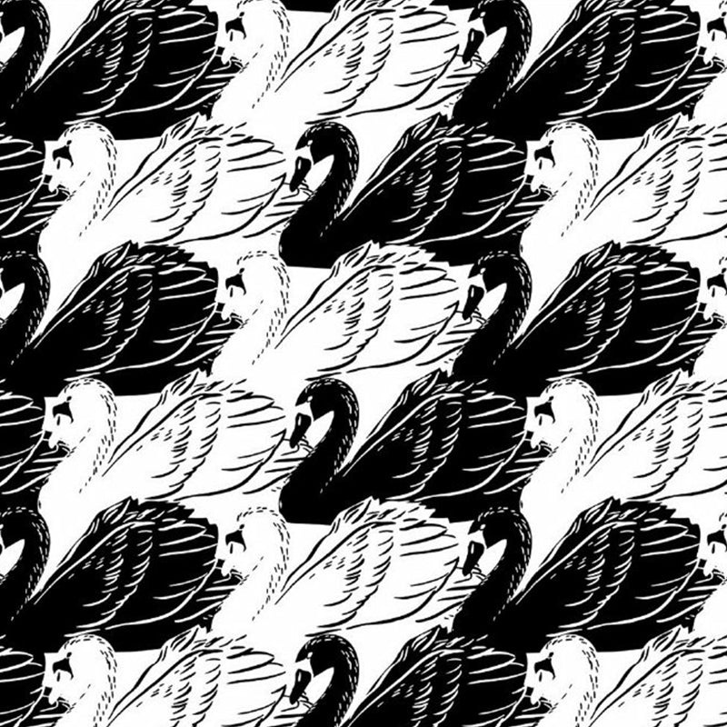 Black-White Swan Wall Murals Decal Stain-Resistant Wall Covering for Living Room