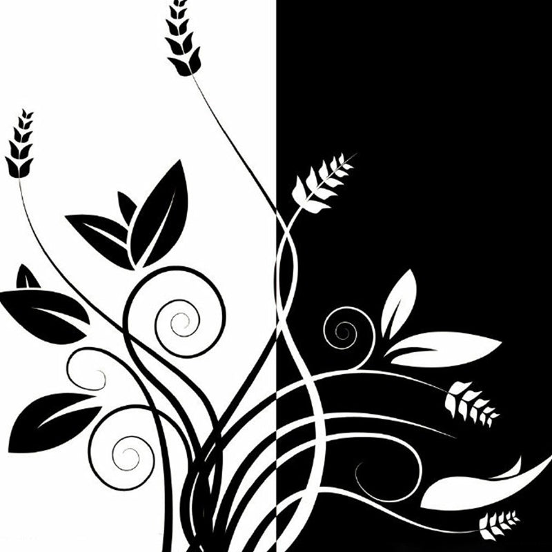 Black-White Floral Wallpaper Mural Stain-Proof Minimalist Bedroom Wall Decoration