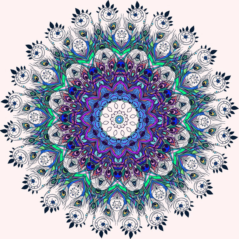 Illustration Peacock Feather Mural Decal for Living Room, Purple-Blue, Custom Size Available