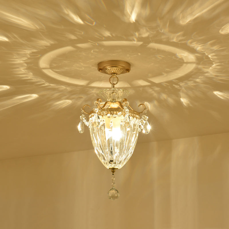 Crystal Draping Clear Ceiling Mounted Light Lantern 1 Bulb Modern Semi-Flush Mount Light