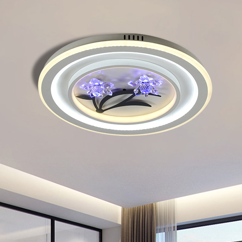 Round/Square Great Room Flushmount Lighting Modern Crystal LED White Close to Ceiling Lamp