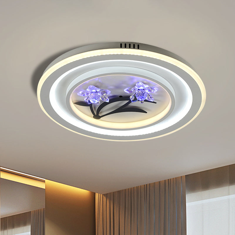Round/Square Great Room Flushmount Lighting Modern Crystal LED White Close to Ceiling Lamp