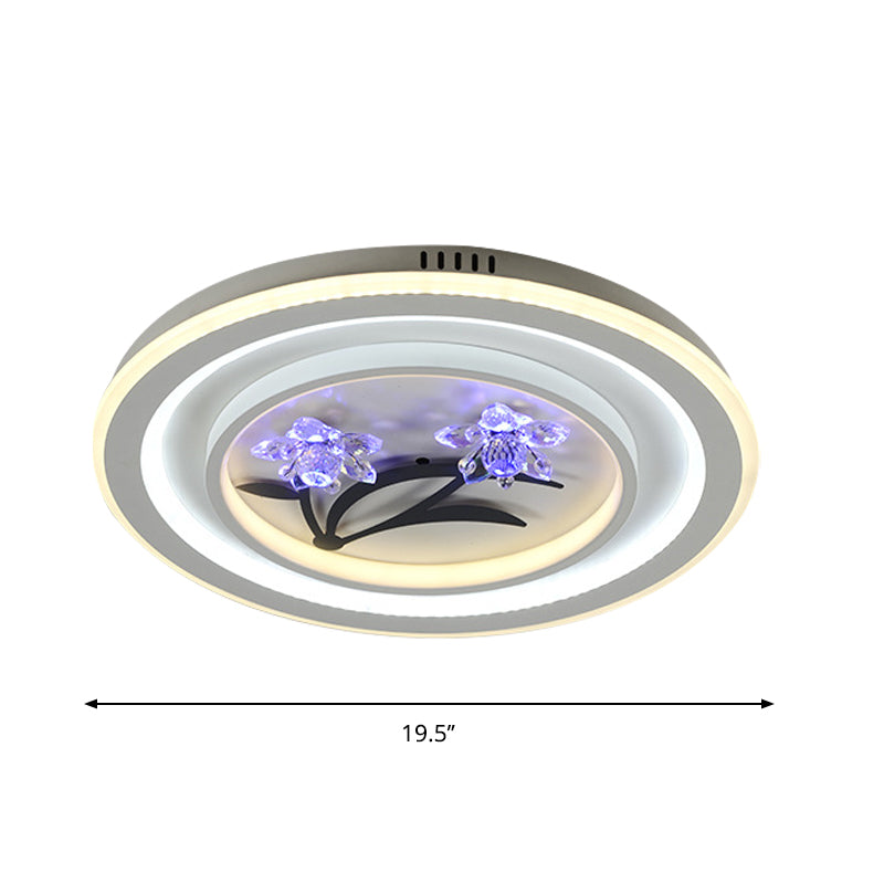 Round/Square Great Room Flushmount Lighting Modern Crystal LED White Close to Ceiling Lamp