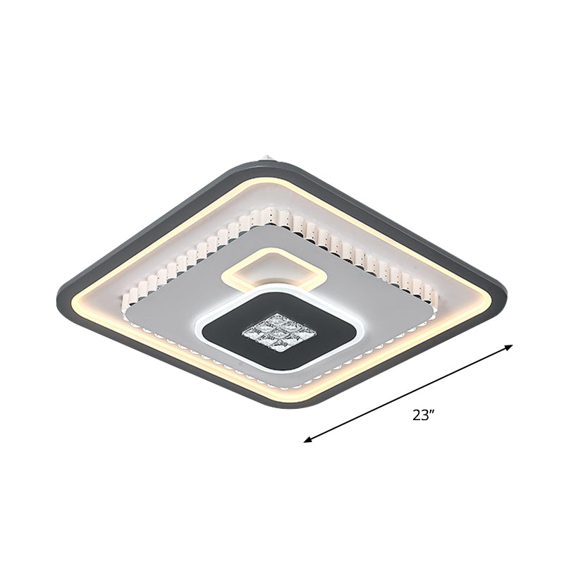 Crystal Black and White Flush Mount Fixture Square/Rectangle LED Contemporary Ceiling Mounted Light