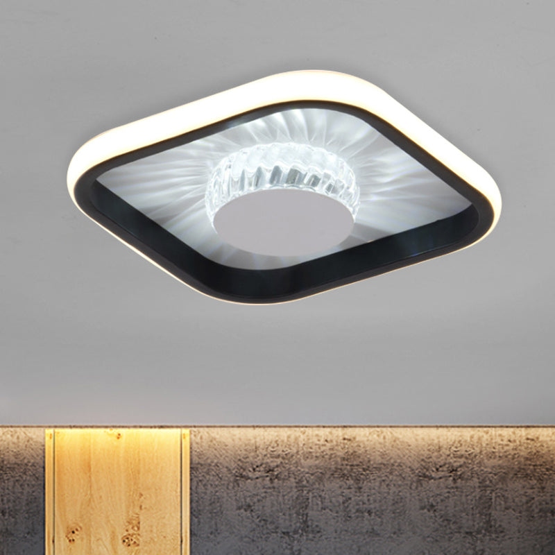 Luminaire LED carré encastré, moderne, cristal blanc/noir, éclairage proche du plafond, pour étude