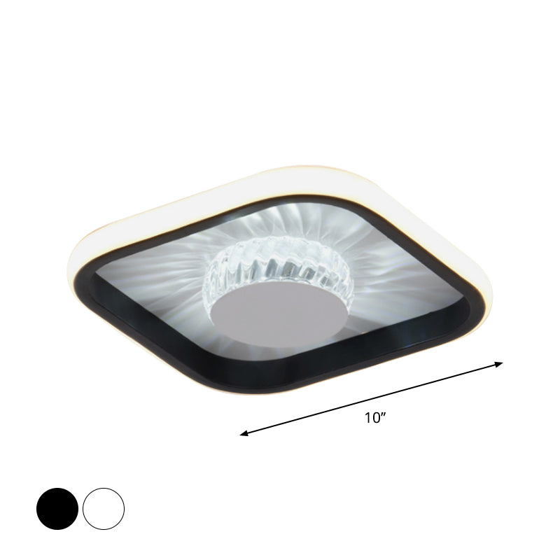 Luminaire LED carré encastré, moderne, cristal blanc/noir, éclairage proche du plafond, pour étude