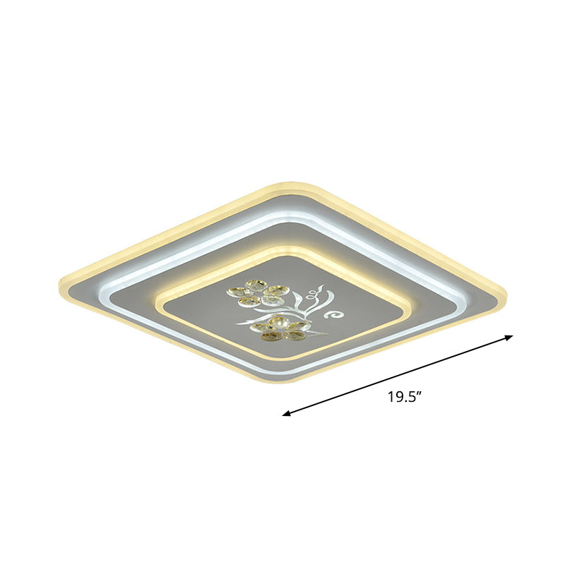 Rotondo / Quadrato Cristallo Soffitto Lampada LED Parlour Flush Monte Recata Illuminazione in bianco