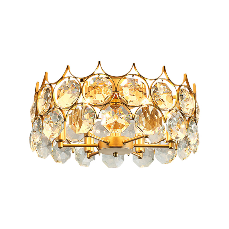 Crystal Gold Semi Flush Mount Light Crown 6 Heads Contemporary Ceiling Mounted Fixture