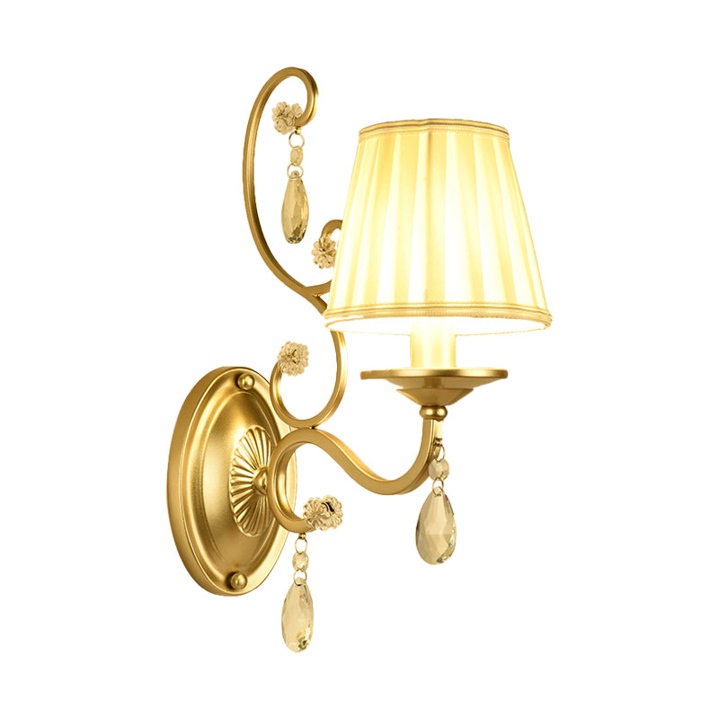 1 Bulb Tapered Surface Wall Sconce Modern Gold Fabric Wall Mount Light Fixture for Bedroom