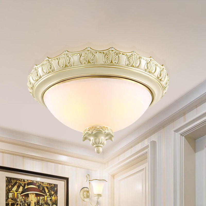 Bowl Opal Frosted Glass Flushmount Vintage 2/3-Bulb Living Room Flush Ceiling Light in White, 14"/16"/19.5" W