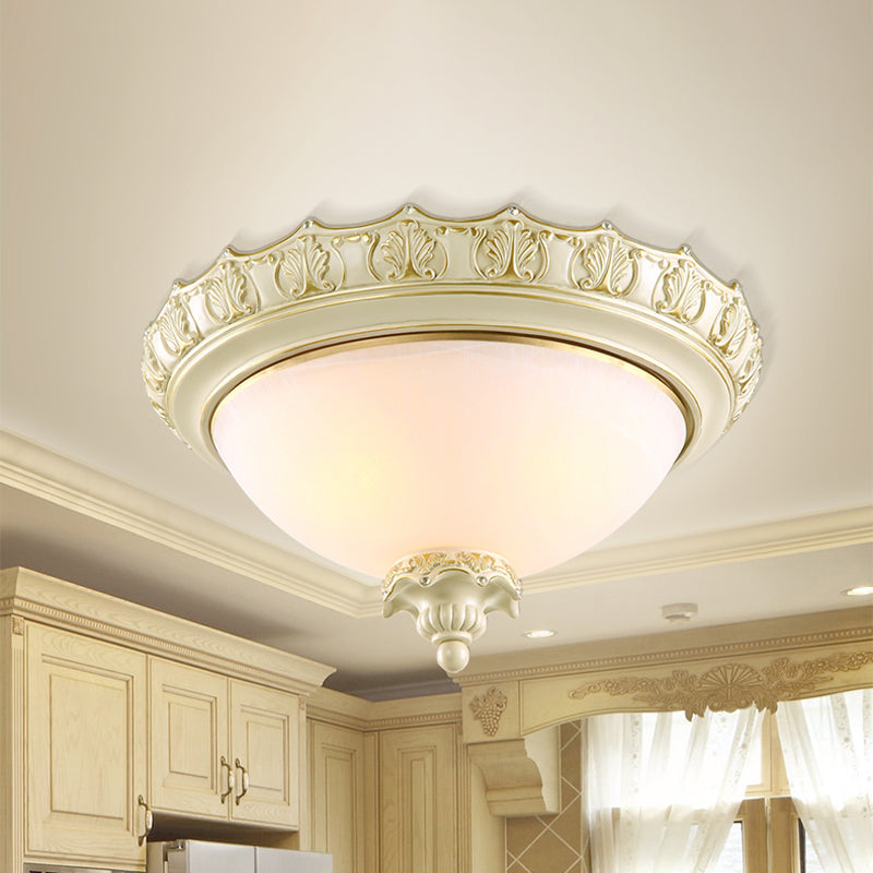 Bowl Opal Frosted Glass Flushmount Vintage 2/3-Bulb Living Room Flush Ceiling Light in White, 14"/16"/19.5" W