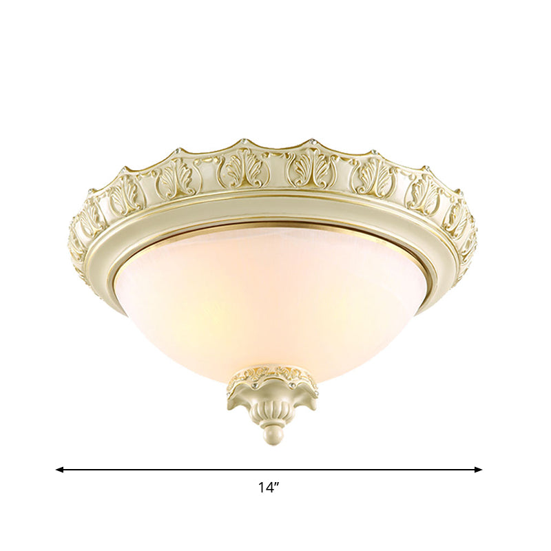 Bowl Opal Frosted Glass Flushmount Vintage 2/3-Bulb Living Room Flush Ceiling Light in White, 14"/16"/19.5" W