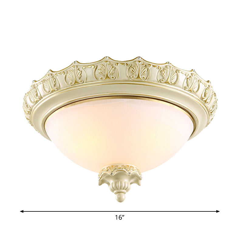 Bowl Opal Frosted Glass Flushmount Vintage 2/3-Bulb Living Room Flush Ceiling Light in White, 14"/16"/19.5" W