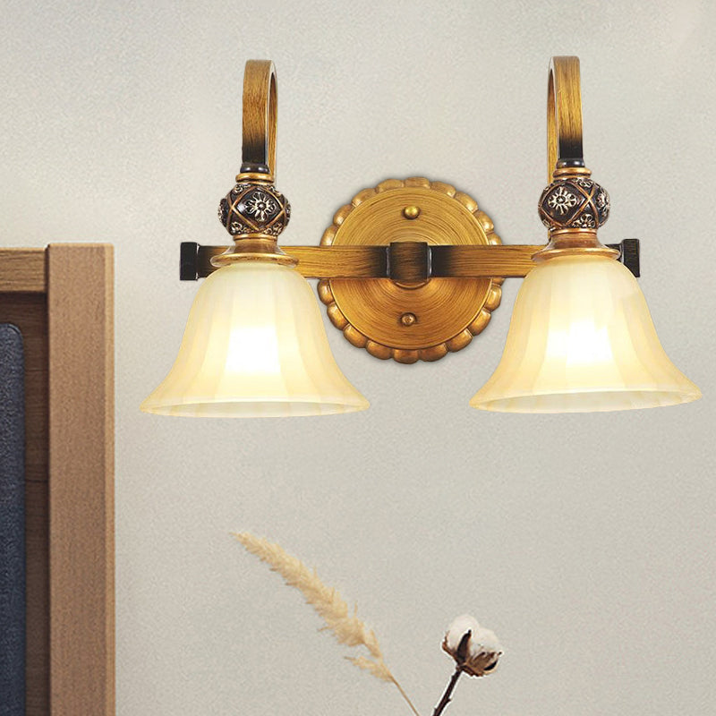 Frosted Glass Carillon Wall Lamp Traditional 2-Head Corridor Wall Light Sconce in Brass