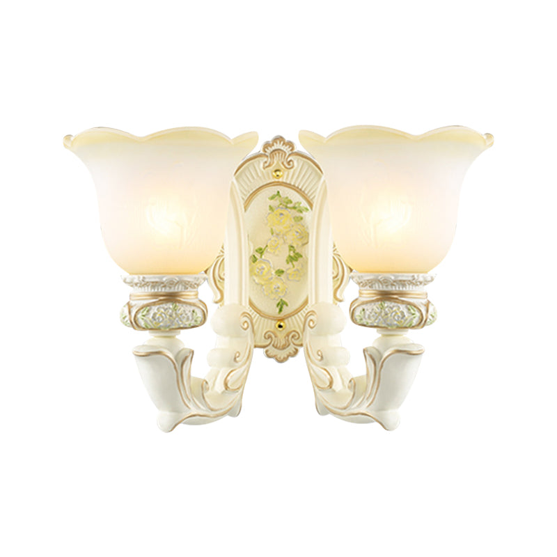 Bell Cream Glass Wall Lighting Ideas Vintage 2 Bulbs Bedroom Wall Sconce in White