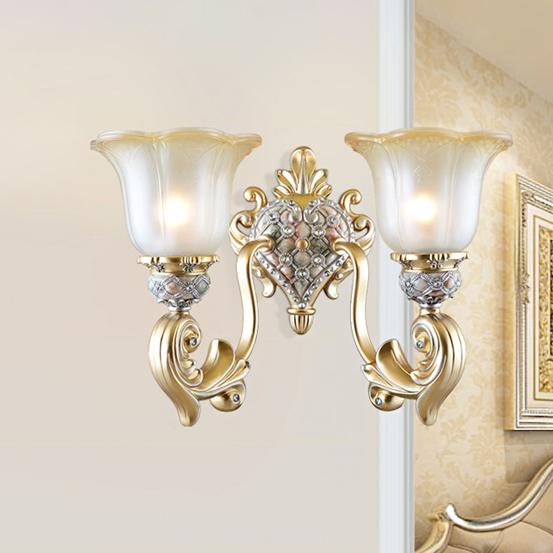 Opale Grosted Glass Gold Sconce Bell 1/2 Bulb Traditional Mur Murd Light for Living Room