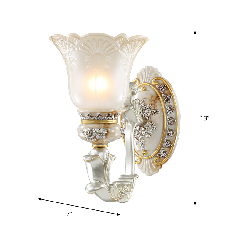 White-Gold Floral Wall Lamp Kit Retro Style Frosted Glass 1/2-Hoofd Living Room SCONCE LICHT