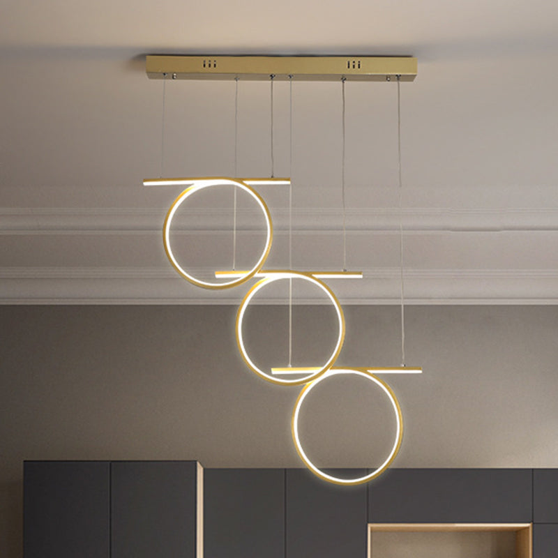 Gold 3 Rings Hanging Light Contemporary LED Metallic Suspension Lighting for Dining Table