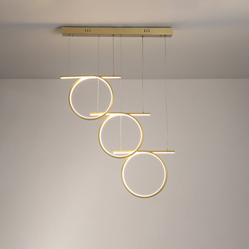 Gold 3 Rings Hanging Light Contemporary LED Metallic Suspension Lighting for Dining Table