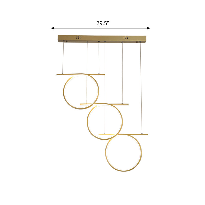 Gold 3 Rings Hanging Light Contemporary LED Metallic Suspension Lighting for Dining Table