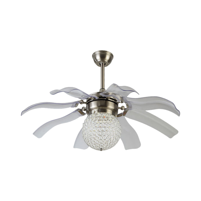 42 "W Globale Deckenventilator Leuchte modernistische Kristall eingebettete LED Silber Semi -Mount -Beleuchtung mit 8 grauen Klingen