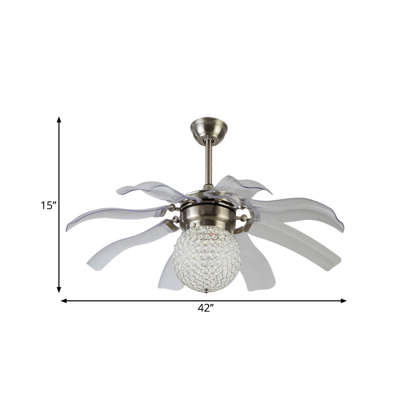 42 "W Globale Deckenventilator Leuchte modernistische Kristall eingebettete LED Silber Semi -Mount -Beleuchtung mit 8 grauen Klingen