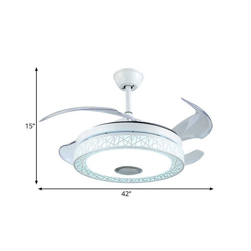 42 "W witte cirkel semi-spoeling Mount Modernist Acryl 4-blade LED-plafondventilator verlichting voor woonkamer