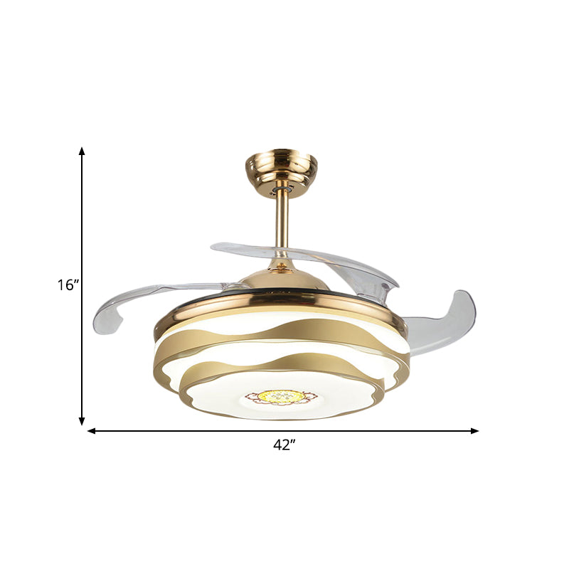 Nordic 2 Stufen florale Halbflush-Acryl-Schlafzimmer 4-Blatt-LED-Deckenlüfterbeleuchtung in Gold, 42 "W.