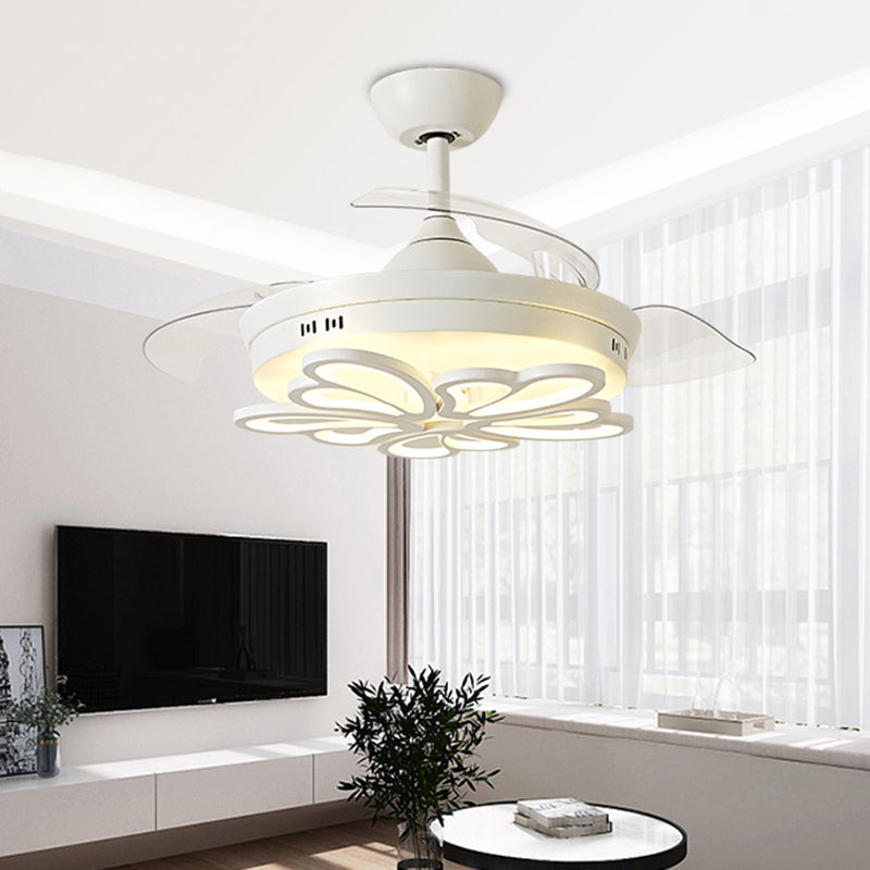 42 "W Blumenform Deckenventilator Leuchttile Acryl -LED LED White Semi Mount Lighting mit 4 klaren Klingen