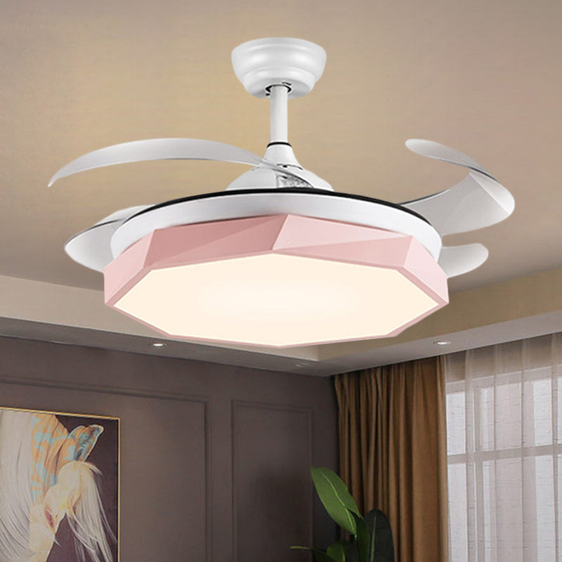 42 "breit facettierte Oktagon Deckenlampe Minimalismus Acrylgrau/Weiß/Rosa 4 Blades LED -Pendellventilator für Wohnzimmer