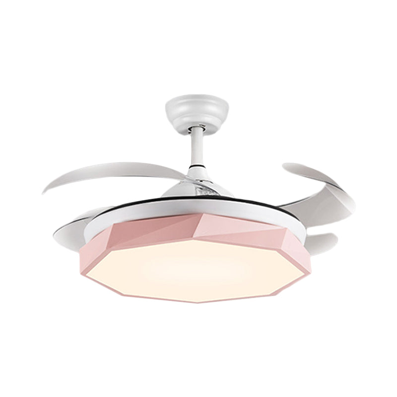 42 "breit facettierte Oktagon Deckenlampe Minimalismus Acrylgrau/Weiß/Rosa 4 Blades LED -Pendellventilator für Wohnzimmer