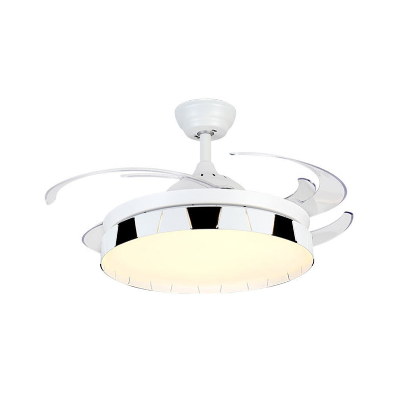 42 "Breedte Round Semi Flush Mount Contemporary Acryl White-Black LED Pendant ventilator Licht met 4 heldere messen