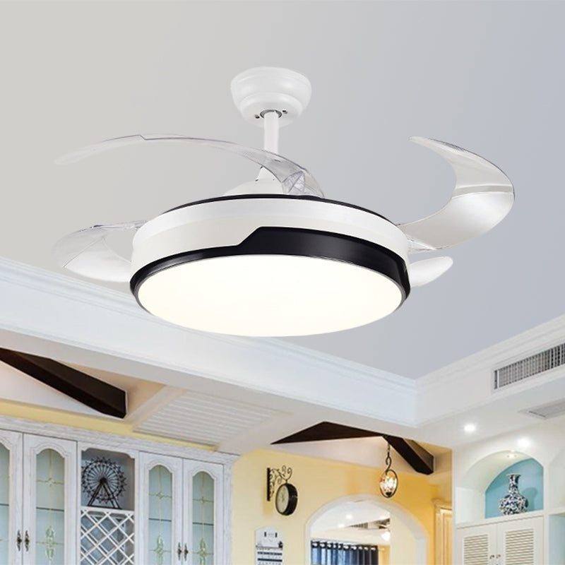 Acryl-trommelvormig plafondventilator licht Minimalisme Wit met 4-blade LED Semi Flush Mount Lighting, 42 "breed