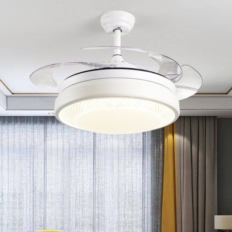 Acryl-trommelvormig plafondventilator licht Minimalisme Wit met 4-blade LED Semi Flush Mount Lighting, 42 "breed