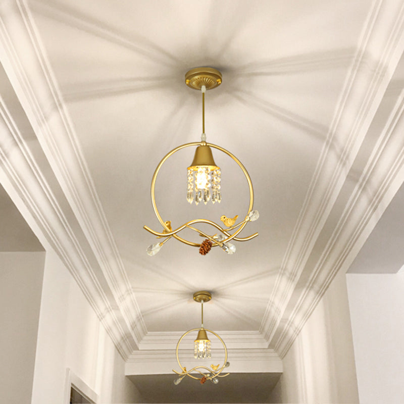 Pájaro/flor de la sala de dormir Luz de cristal modernos 1 bulbo de oro lámpara colgante de oro kit